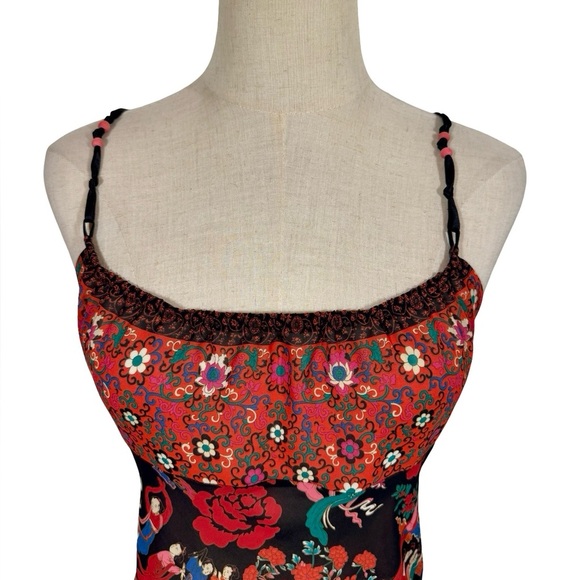 Josie by Natori Japanese Geisha Roses Mixed Pattern Babydoll Slip Dress - Picture 3 of 8